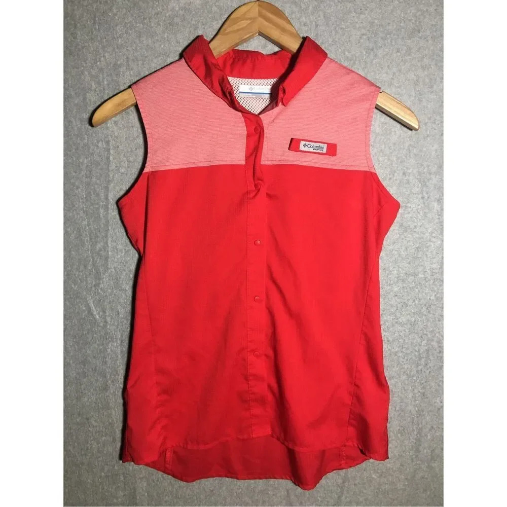 Kids Columbia Vest Tank Top Red Pink Cinch Back Snap Buttons Casual Outdoors